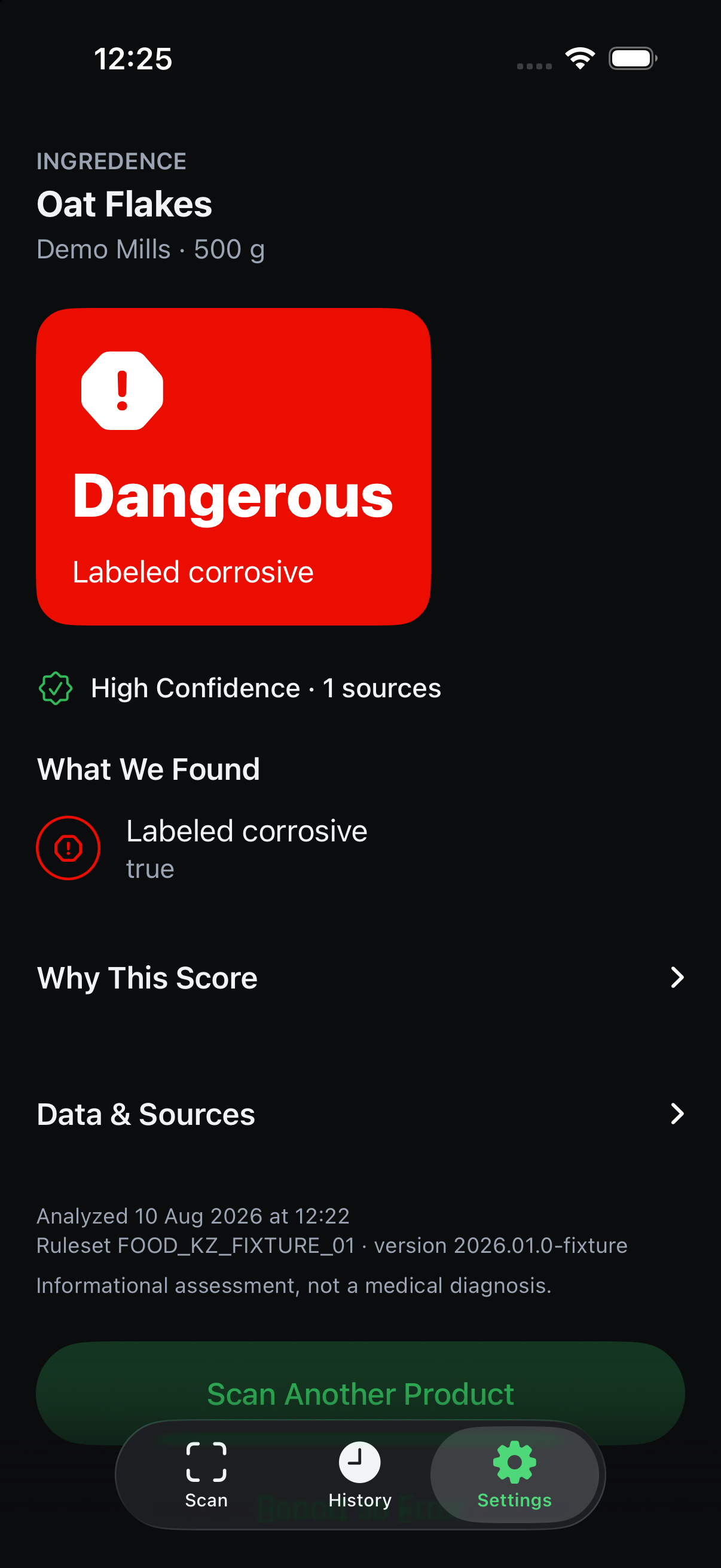 Dangerous verdict in the native Ingredence app